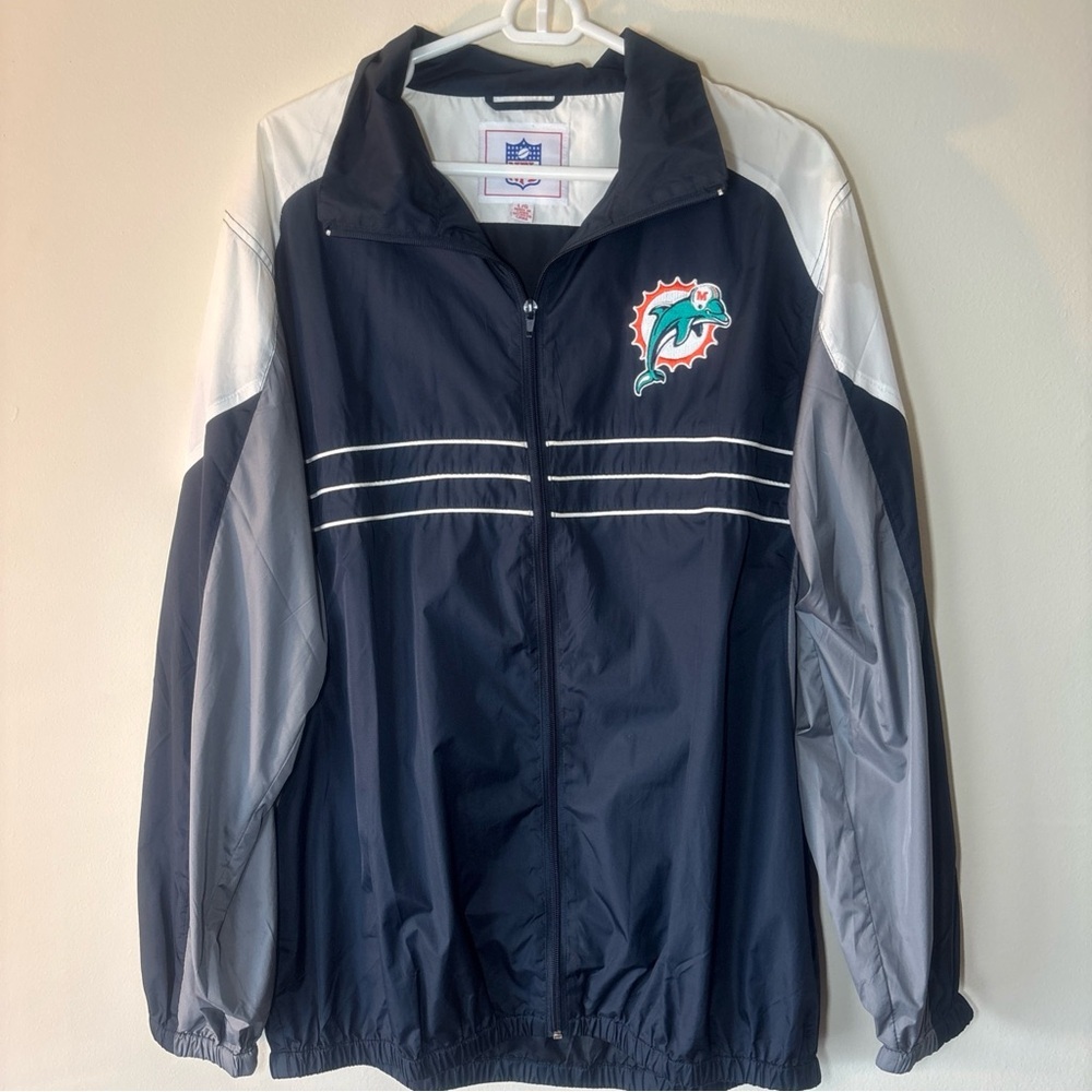 NFL Sports Illustrated Miami Dolphins Windbreaker Jacket - Navy and Gray